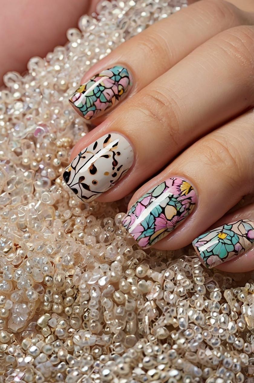 Stained glass floral manicure